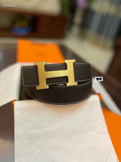 1:1  Hermes  Black Leather Belt  with Gold 'H' buckle Palladium Buckle 3.8cm